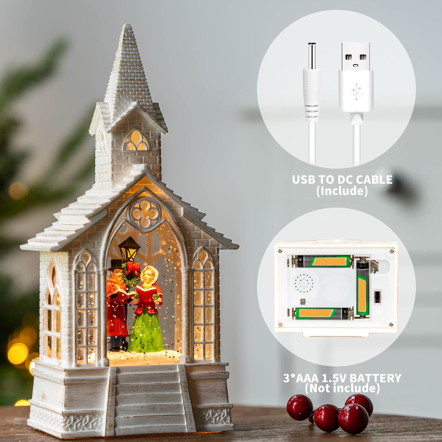Skiennix Christmas Village Snow Globe - Church Choir Water Lantern with Silent Night Music | Holiday Decor Gift for Family & Friends