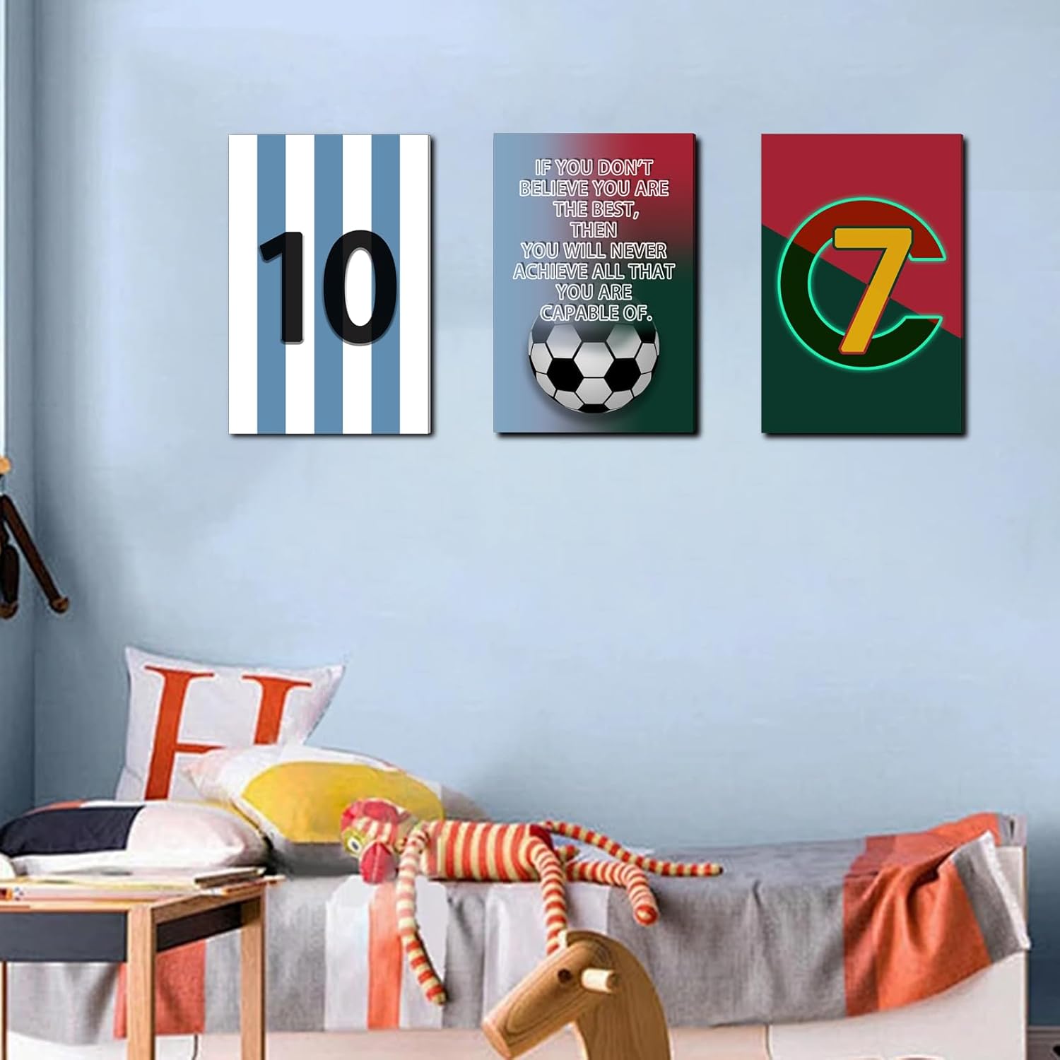 Pormipone Football Wall Art - 3 Pcs Soccer Canvas Posters for Boys Room | 16x24 in Inspirational Decor