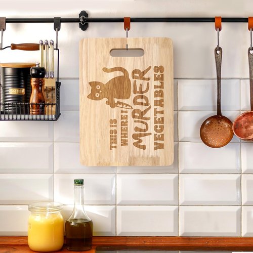 Funny Black Cat Cutting Board This Is Where I Murder Vegetable Wooden Food Serving Tray Dethawing Engraved Cooking Kitchen Wedding Gift Kitten Lovers Dietitian Women Valentines Home Decor