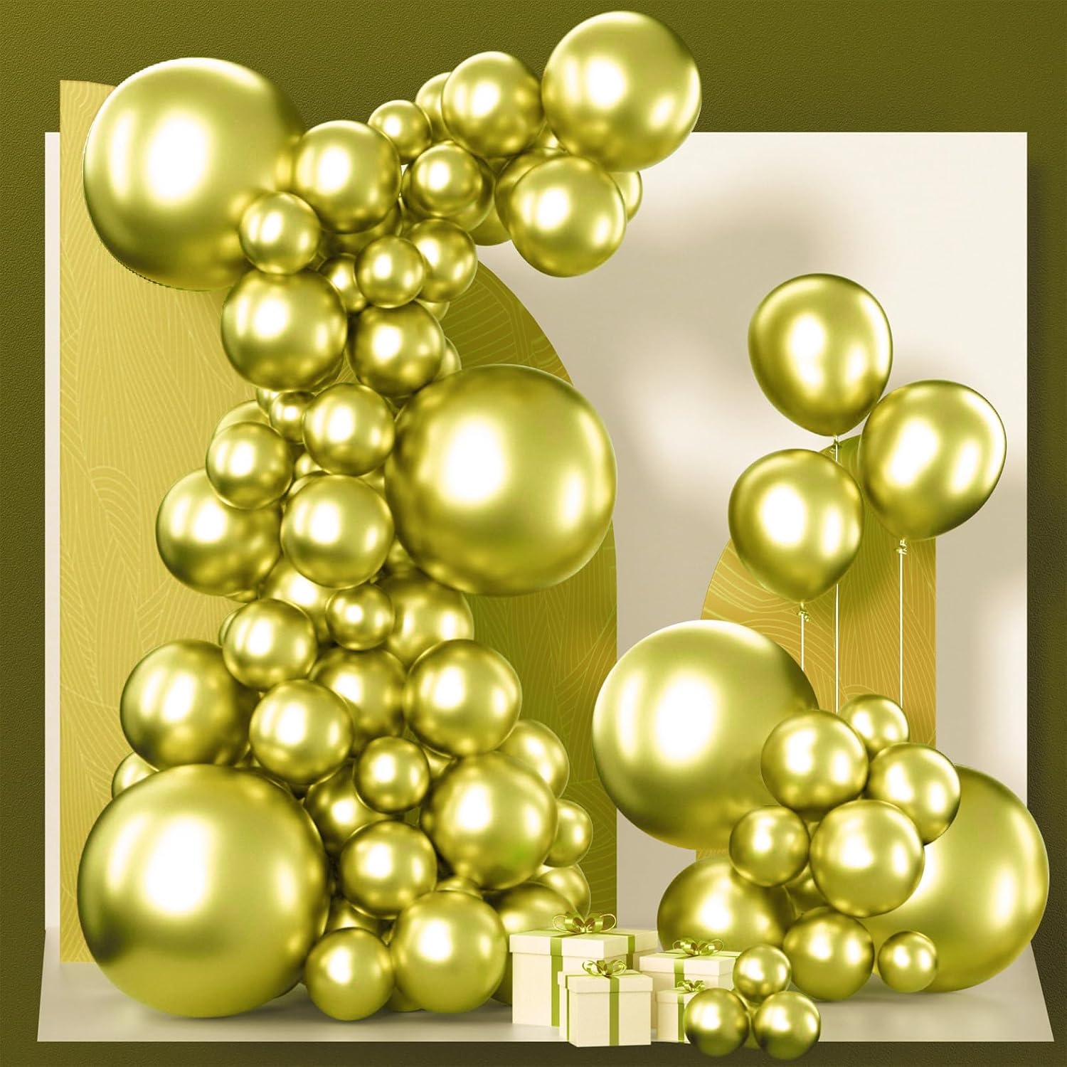 PartyWoo Metallic Lime Green Balloons - 140-Piece Arch Kit for Spring Birthday & Tea Parties | 5-12 Inch Sizes