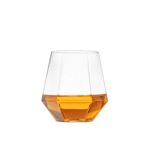 Munfix Plastic Stemless Wine Glasses 32 Pack - Diamond Shaped Unbreakable Disposable 12 Oz Clear Plastic Wine Champagne Whiskey Cups, Shatterproof Recyclable and BPA-Free