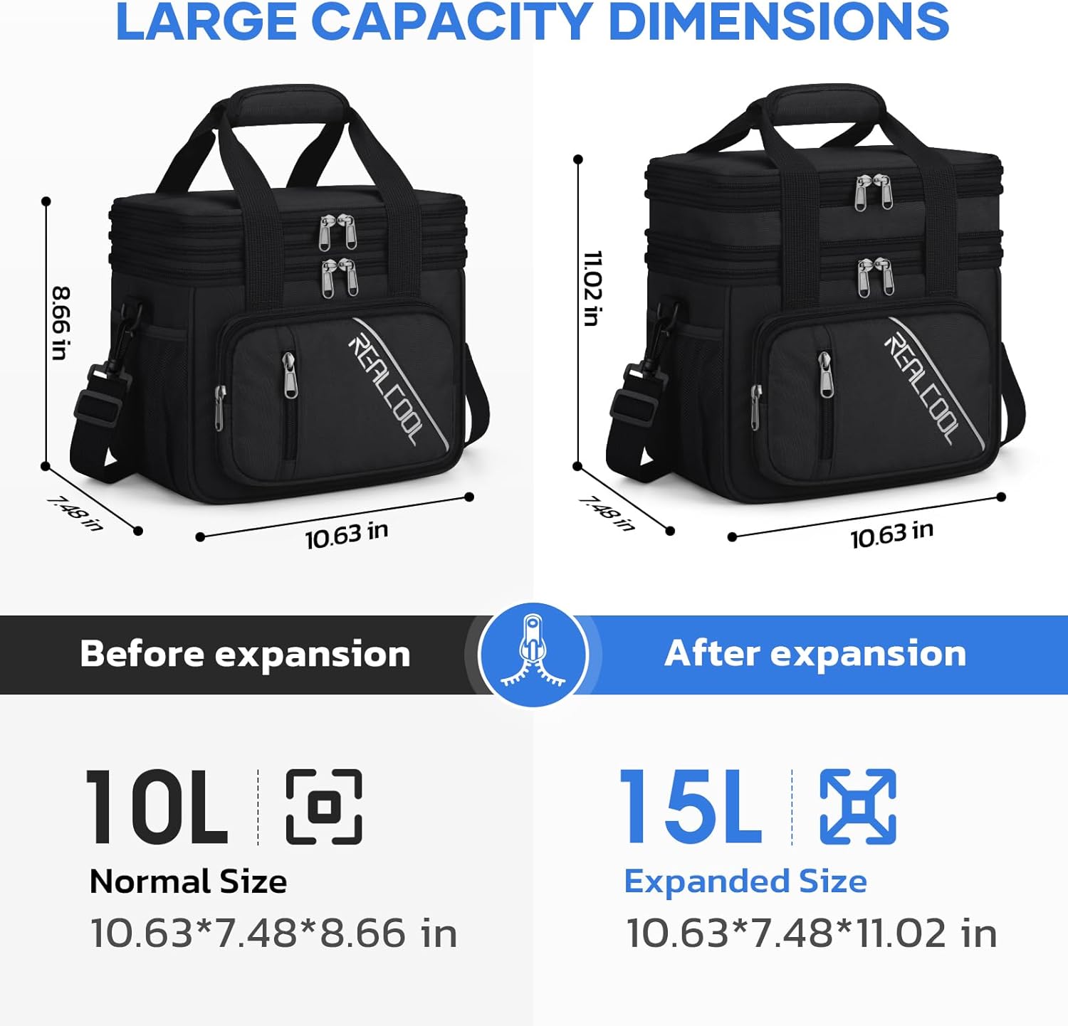 RealCool Insulated Lunch Bag - Double Deck Leakproof Soft Cooler for Work & Travel | Black