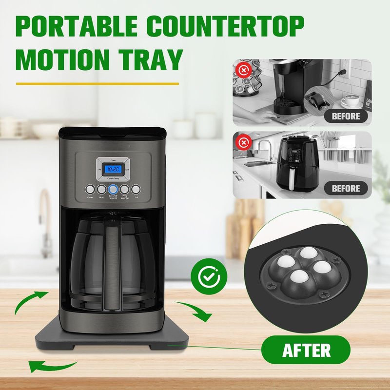 Appliance Slider 360° Rolling Tray for Coffee Maker Bamboo Coffee Pot Slider Tray Countertop Rotation Sliding Tray with Wheels, Small Appliances Mat Easily from Under the Cabinet Black(13.9"×9.4")
