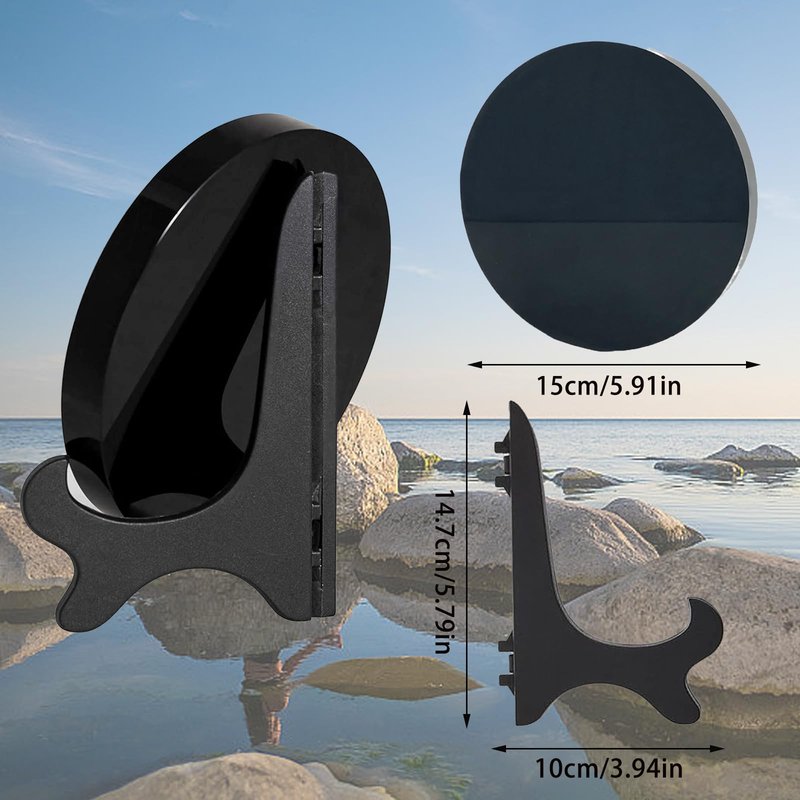 JIEXUAN Black Obsidian Scrying Mirror, Black Obsidian Circle Disc Feng Shui Mirror with Stand, Home Desk Decor Crafts (15cm)