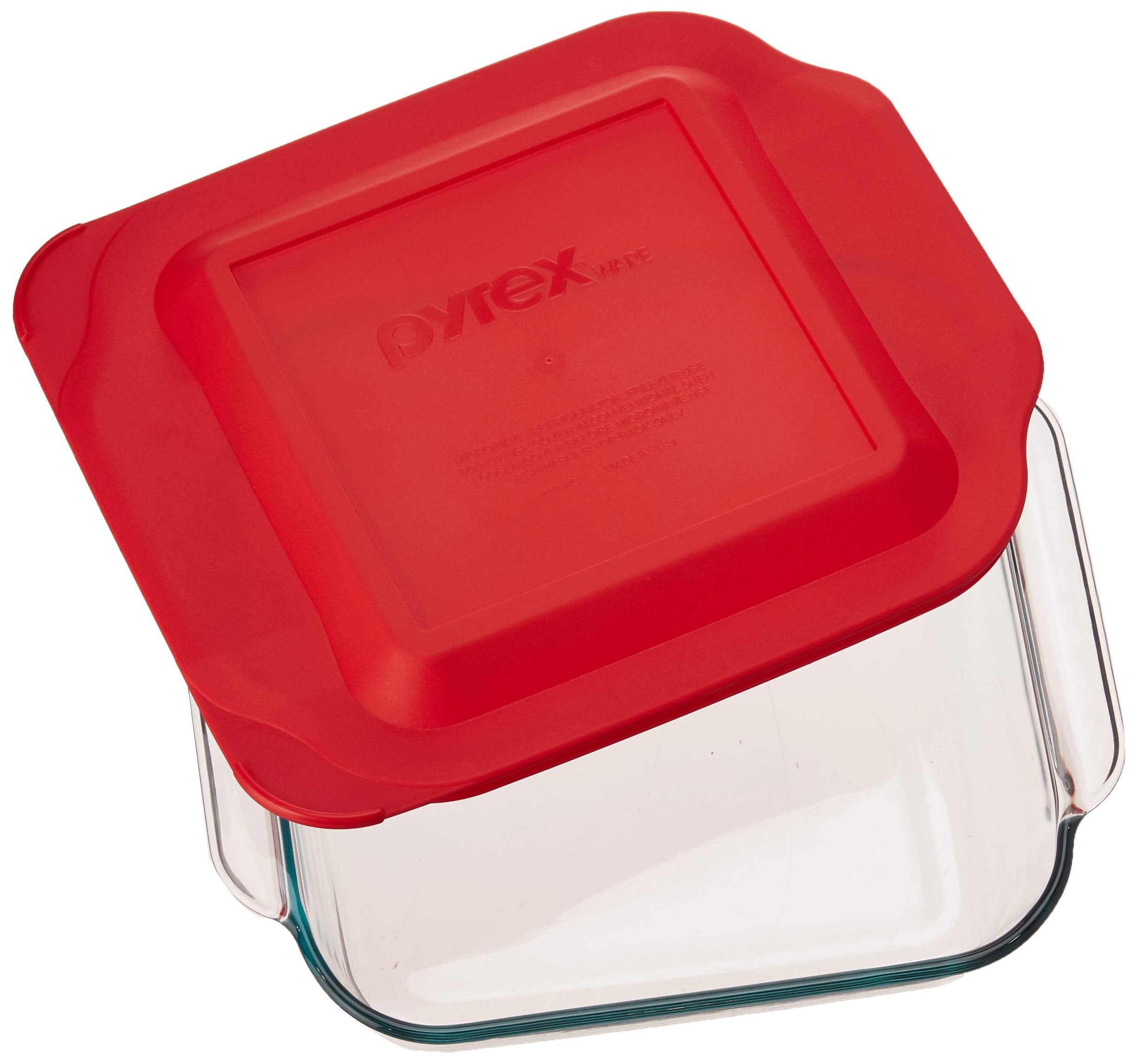 Pyrex 222 2qt Glass Baking Dish & 222-PC Red Food Storage Lid - Made in USA