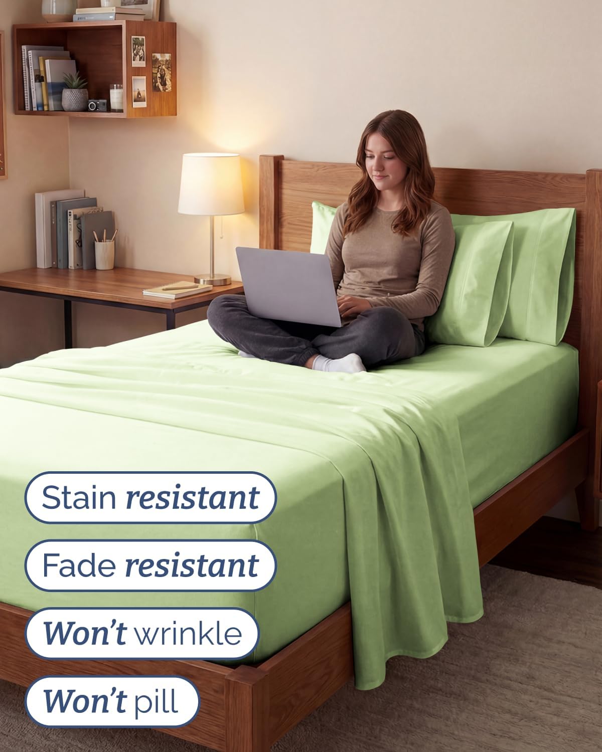 Skiennix Extra Deep Twin XL Sheet Set - 4-Piece Breathable Cooling Bedding - Soft, Wrinkle-Free Light Sage