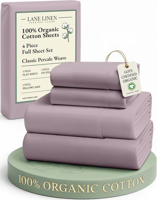 **LANE LINEN Eco-Friendly 100% Organic Cotton Full Bed Sheets | Naturally Cooling, Deep Pocket, Lilac**