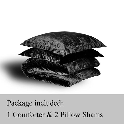 TAMGHO Crushed Velvet Comforter, Black Queen Comforter Set, Luxury Soft Velvet Bedding Set for All Seasons, 3pc Black Bed Set Queen, 1 Comforter (92"x96") and 2 Pillow Shams (20"x26"+2")
