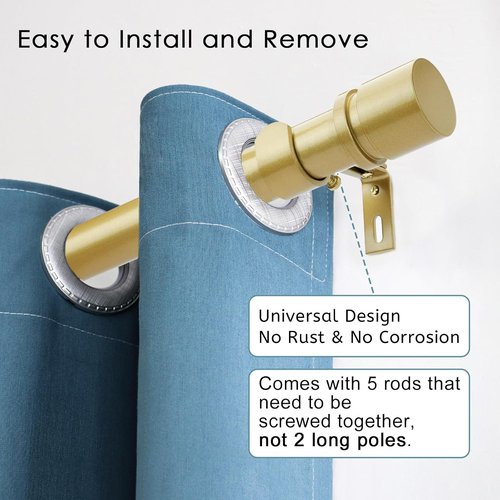 Byondeth Adjustable Curtain Rods for Windows - 16 to 88 Inches, 1 Inch Diameter, Flash Gold Finish