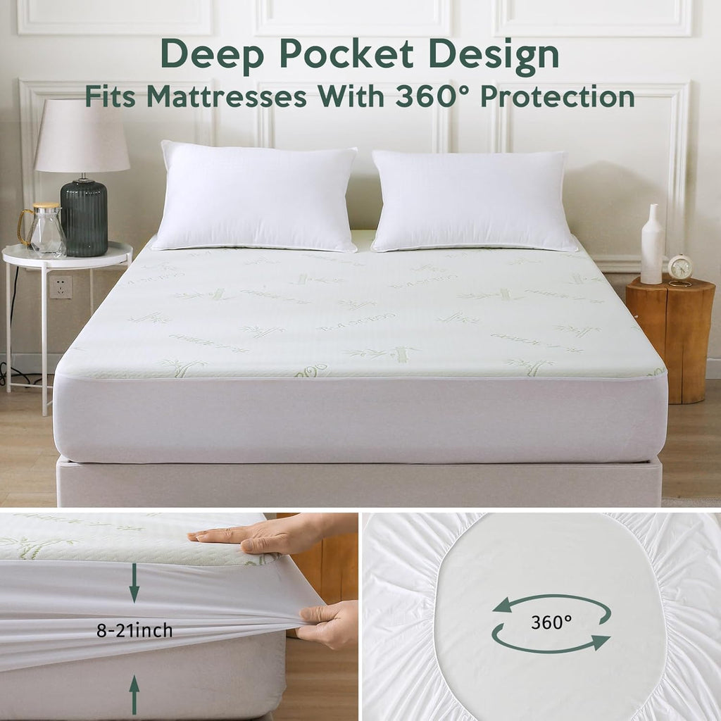 MUXHOMO Premium Waterproof Queen Size Mattress Protector - Breathable Cooling Bed Cover with Deep Pockets (8"-21")