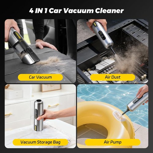 Mr. Ego Handheld Car Vacuum - Portable 4-in-1 Mini Vacuum with 18500Pa Suction & LED Light | Silver