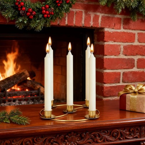Gold Advent Ring Candle Holder by [Brand Name] - 2 Pack Metal Table Decoration for Christmas Festivities