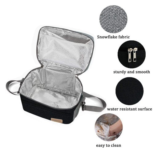 ONFAON Lunch Bag for Men/Women, Insulated Reusable Lunch Box Leakproof Cooler Tote Bag Freezable with Adjustable Shoulder Strap for Office Work Picnic Beach(Black)