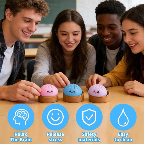 Dumpling Squeeze Toy - Colorful Stress Relief Fidget Ball | Stretchy Hand Toy in Pink