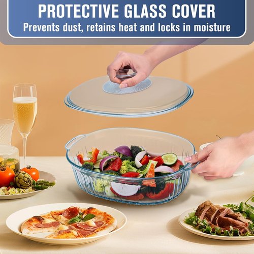 Glass Baking Dishes - 2 Pack Casserole Dishes with Lids | Oval Set for Lasagna & Leftovers, 1.9 Qt & 3 Qt