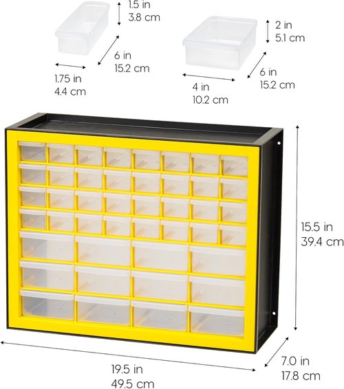 IRIS Hardware Storage Drawer - 44 Compartment Parts Organizer Cabinet | Yellow Color