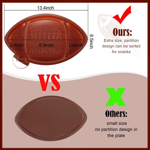 Wiwiqing 48 Pcs Football Serving Trays, Large 13.4 x 8.5 Inch Plastic Football Snack Thick Trays, Includes 2 Dip Sections, Tailgate Party Serveware Decorations