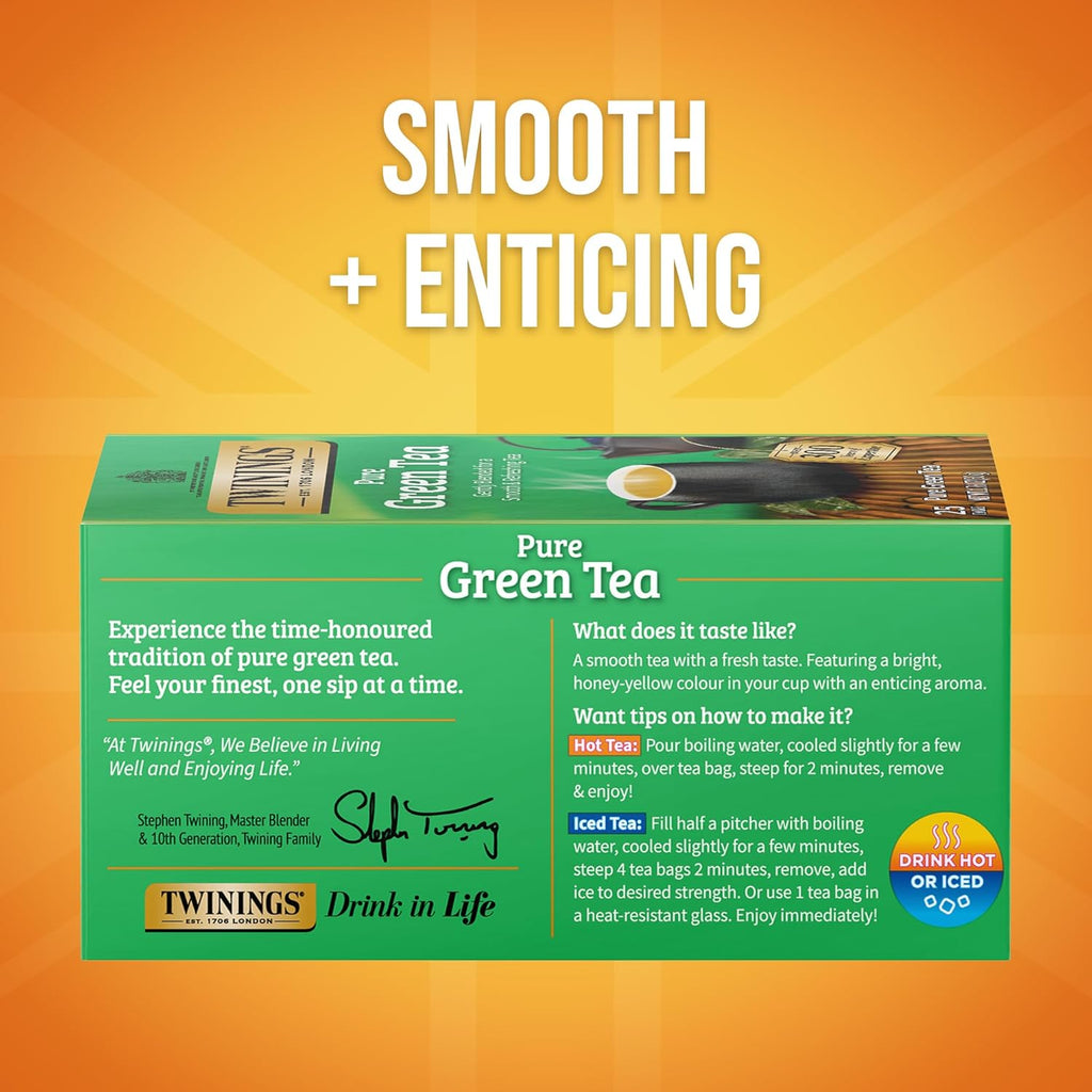 Twinings Pure Green Tea - Individually Wrapped Bags, Smooth Flavor & Enticing Aroma | 150 Count