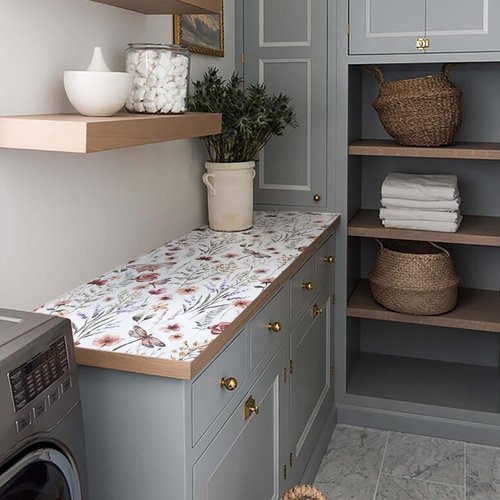 Shelf and Drawer Liner for Kitchen Cabinets, Non-Adhesive and Strong Non-Slip Floral Shelf Cabinet Drawer Liners for Kitchen, Waterproof Cupboard Liners,Easy to Clean,12IN x 10FT