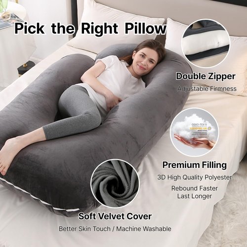 Allopera Pregnancy Pillow - Full Body 57-Inch Maternity Support with Removable Washable Cover | Black Grey Velvet