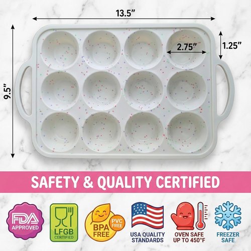 Bake Boss Silicone Muffin Pan - 2-Pack with Metal Reinforced Frame | 12-Cup, BPA-Free, Oven & Dishwasher Safe