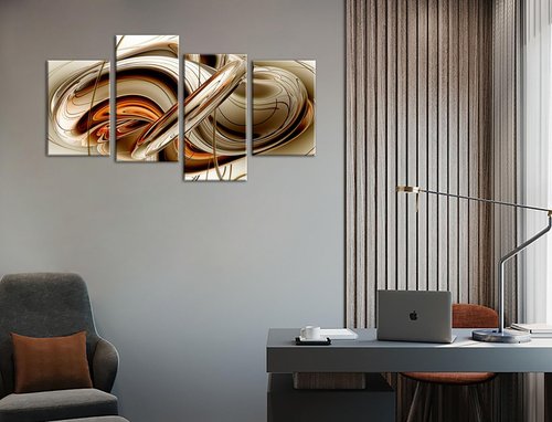 Large Burnt Orange Abstract Canvas Wall Art Prints, Modern Mid-Century Framed Line Art Pictures for Living Room Bedroom Decor, Home Decoration