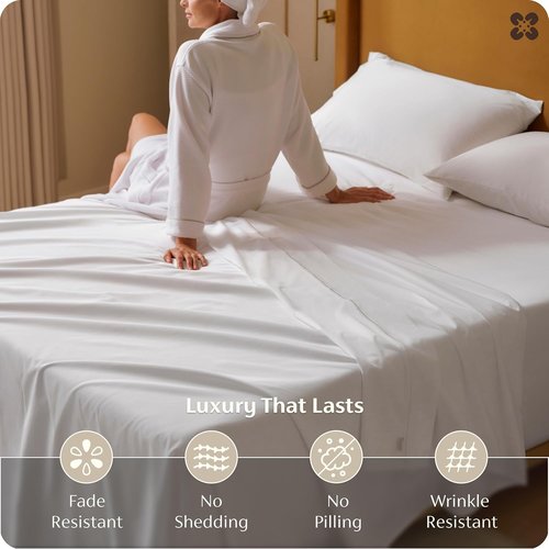 Bedsure 100% Giza Egyptian Cotton King Size Sheets - Silky Luxury Hotel Quality with 18-Inch Deep Pockets & Corner Straps (White)