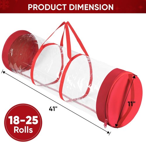 BALEINE Gift Wrapping Paper Organizer - Durable 600D Oxford Fabric Storage for 18-25 Rolls | Clear PVC, Black