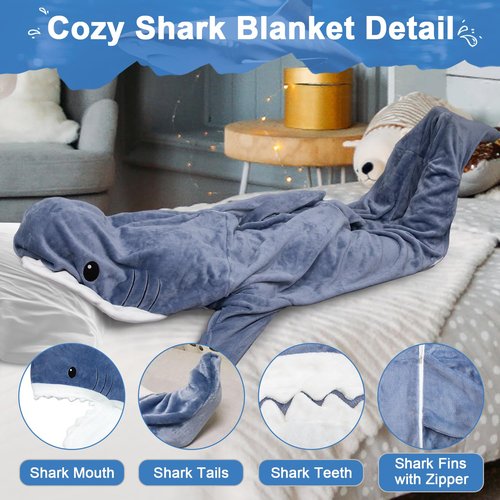 Shark Wearable Blanket Hoodie Onesie for Kids Adult,Cozy Fleece Shark Blanket Hoodie,Shark Cosplay Costume for Halloween Kids Women Men (XL)