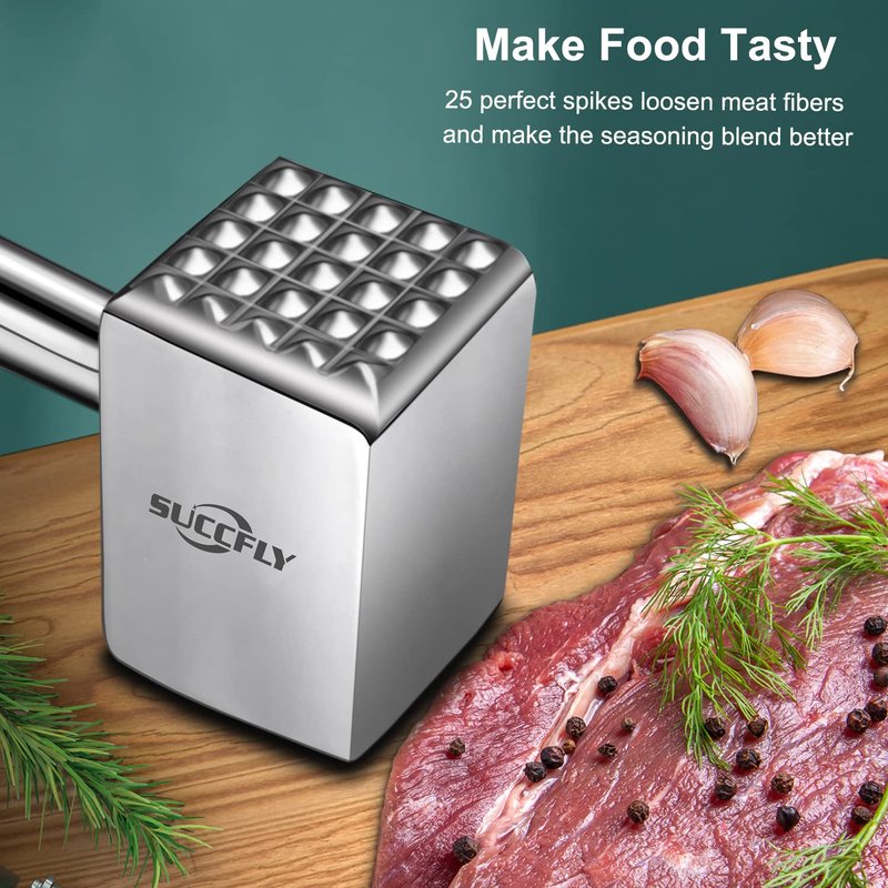 SUCCFLY Premium Kitchen Tool Kit, Heavy Duty Manual Juicer + Meat Tenderizer, Food Grade Stainless Steel Ultra Durable