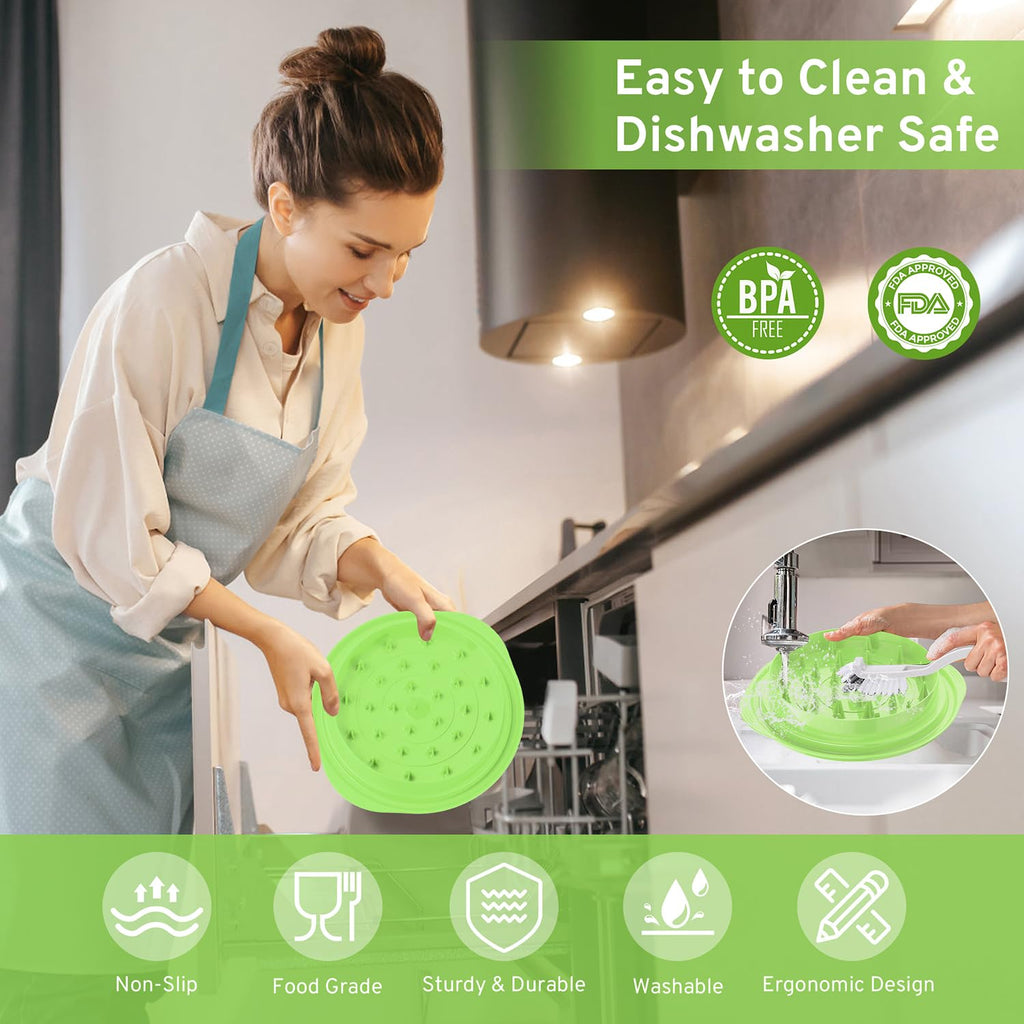 Upgrade Chicken Shredder, 10''Chicken Shredder Tool Twist with Transparent Lid, Ergonomic Handle and Anti-Slip Base, Dishwasher Safe, Cleaning Brush, Heat Resistant (Green)
