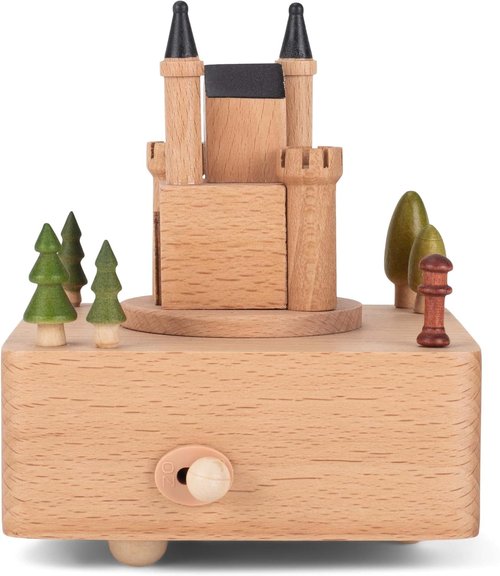 Cottage Garden | Castle Car Woodgrain 6-Inch Beech Wind-Up Musical Figurine - Charming Gift