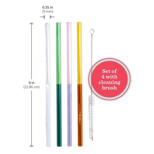 Glass Straws - Two Toned Colors - 5 Pack Set for Drinking Juices, Smoothies, Waters, Shatter Resistant, Reusable, Stylish