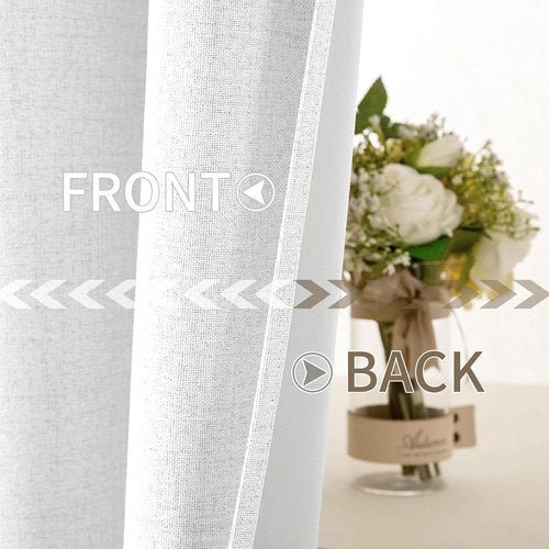 MIULEE 100% Blackout Linen Curtains - Thermal Insulated Bright White Drapes | 52 x 96 Inch (2 Panels)