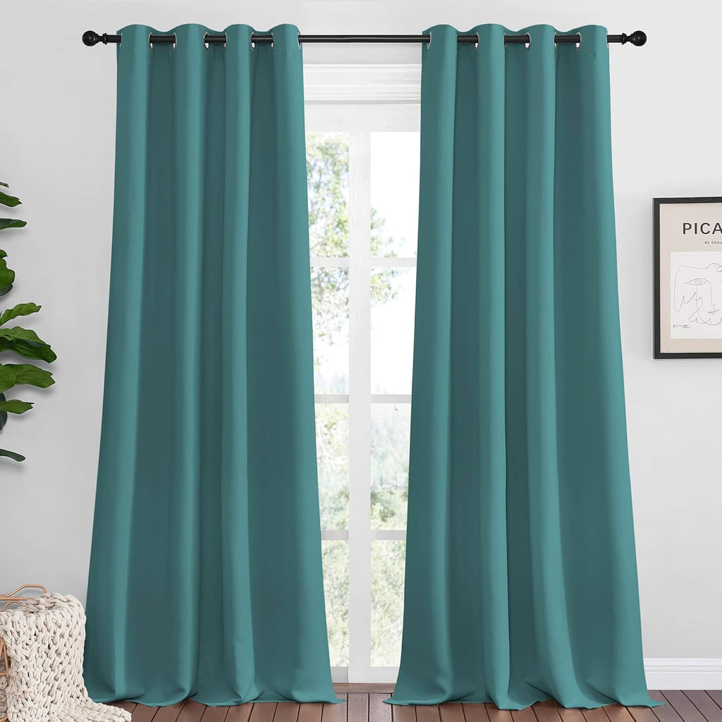 NICETOWN Blackout Curtains - Thermal Insulated Solid Ring Top Drapes for Kids Room | Sea Teal, Set of 2, 55 x 90 Inch