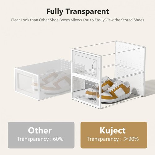 Kuject Shoe Storage Box - Large Crystal Clear Stackable Organizer | Space-Saving 12-Pack for Sneakers