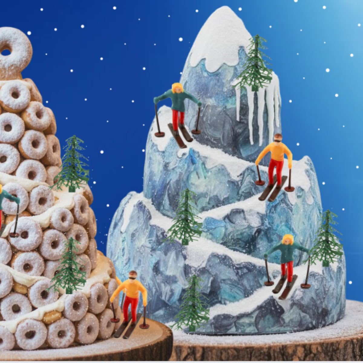 Skiennix Winter Cake Topper Set - Skiers & Evergreen Trees Decoration for Festive Celebrations