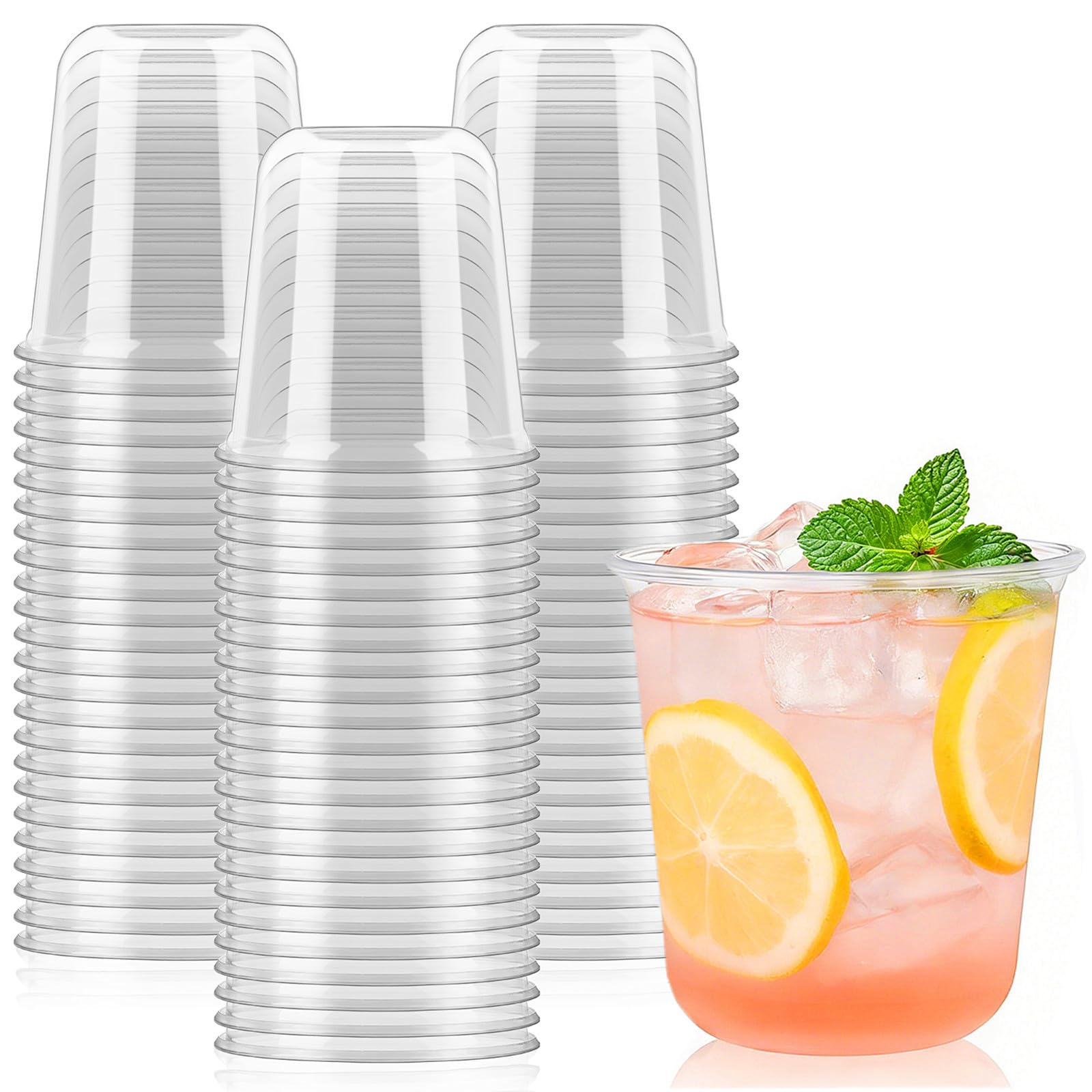 Jycnolm 100 Pcs Round Bottom Plastic Cups 12 oz Disposable Stemless Wine Glasses Cocktail Clear Party Cups for Meeting, Wedding, Birthday, Party Supplies