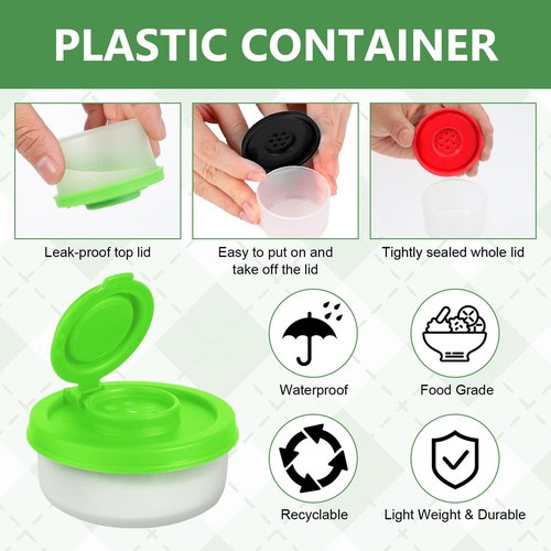 8 PCS of Mini Salt and Pepper Shakers, Portable Travel Spice Containers, Waterproof Mini Salt Shaker, Food Grade Plastic, Good Sealing, Suitable for Camping and Picnic (Black, White, Red, Green)