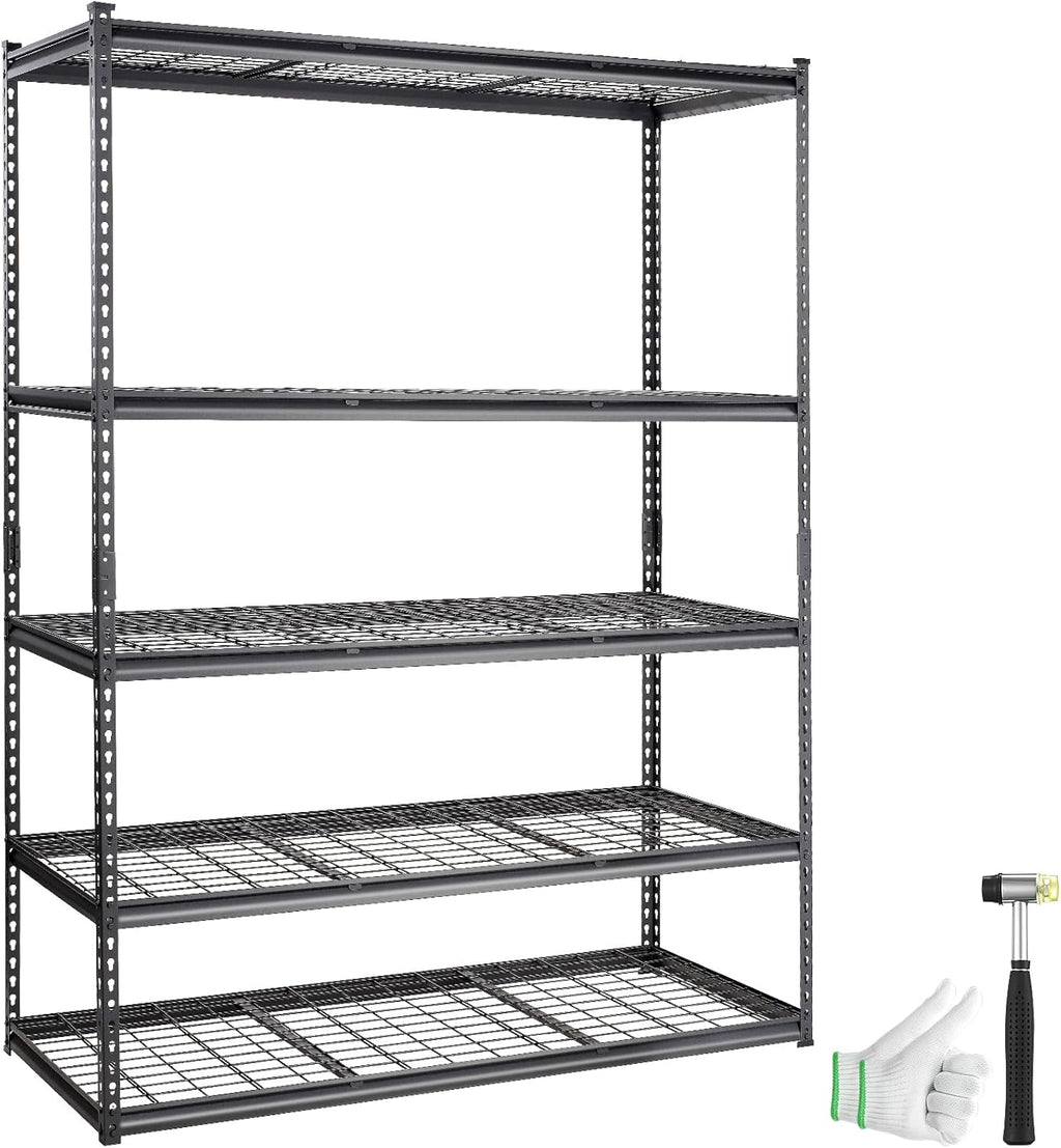 VEVOR 5-Tier Adjustable Storage Shelving Unit - Heavy Duty Metal Organizer Rack | 2000 lbs Capacity, Black, 60" L x 24" W x 78" H