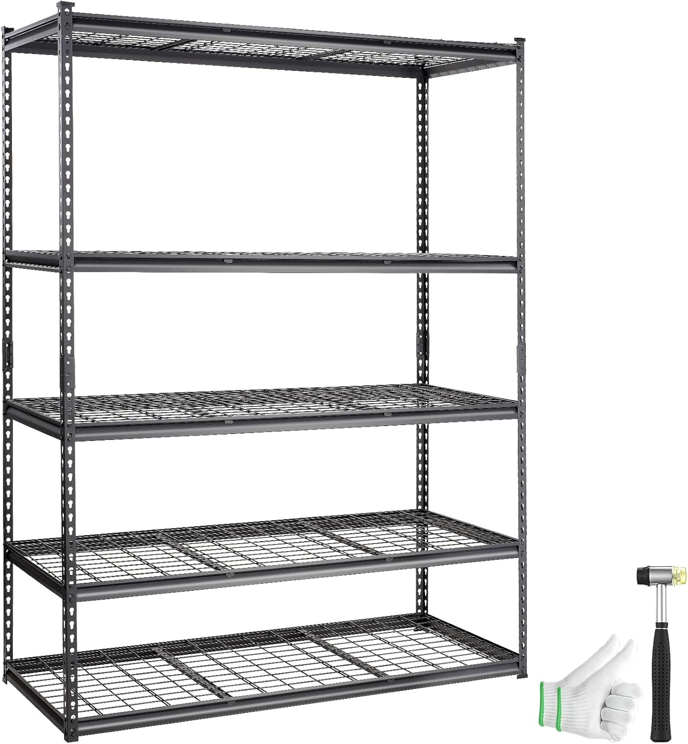 VEVOR 5-Tier Adjustable Storage Shelving Unit - Heavy Duty Metal Organizer Rack | 2000 lbs Capacity, Black, 60" L x 24" W x 78" H