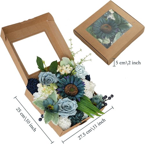 Idyllic Blue Artificial Flower Box - Elegant Wedding Table Centerpiece | Ready-to-Use Floral Arrangement