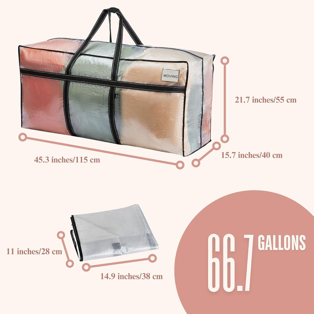 VENO Extra Large Heavy Duty Moving Bags - Ideal Storage Solution for College & Christmas Trees (Clear)