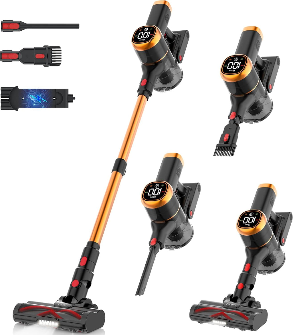 Tikom V500 Cordless Vacuum Cleaner - 40000Pa Powerful Suction, LED Touch Screen, Lightweight Design for Pet Hair & Hard Floors