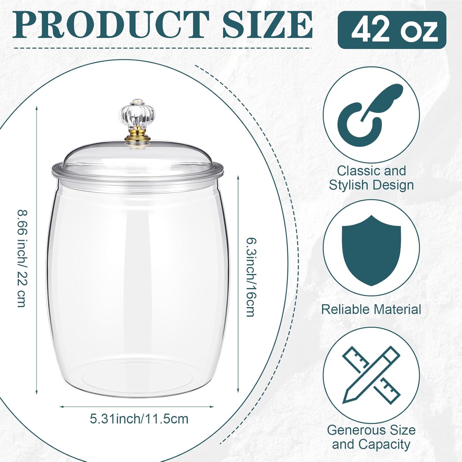 Nuogo 6 Pcs Clear Plastic Candy & Cookie Jars - Airtight Decorative Containers (42 oz, Classic)