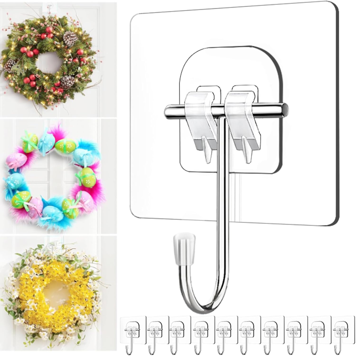 Skiennix Large Clear Wreath Door Hanger - 60lb Over-The-Door Hook for Easter & Christmas Decor