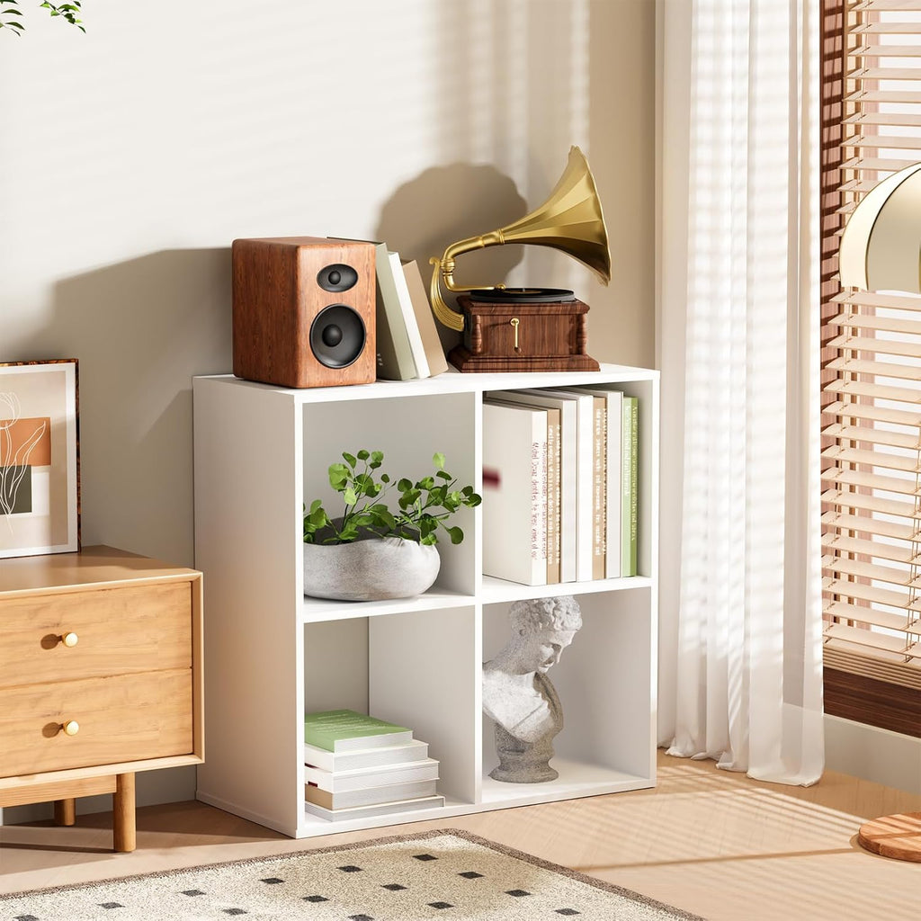 4 Cube Storage Organizer by [Brand Name] - Stylish Bookcase with Open Back for Bedroom & Home Office (White)