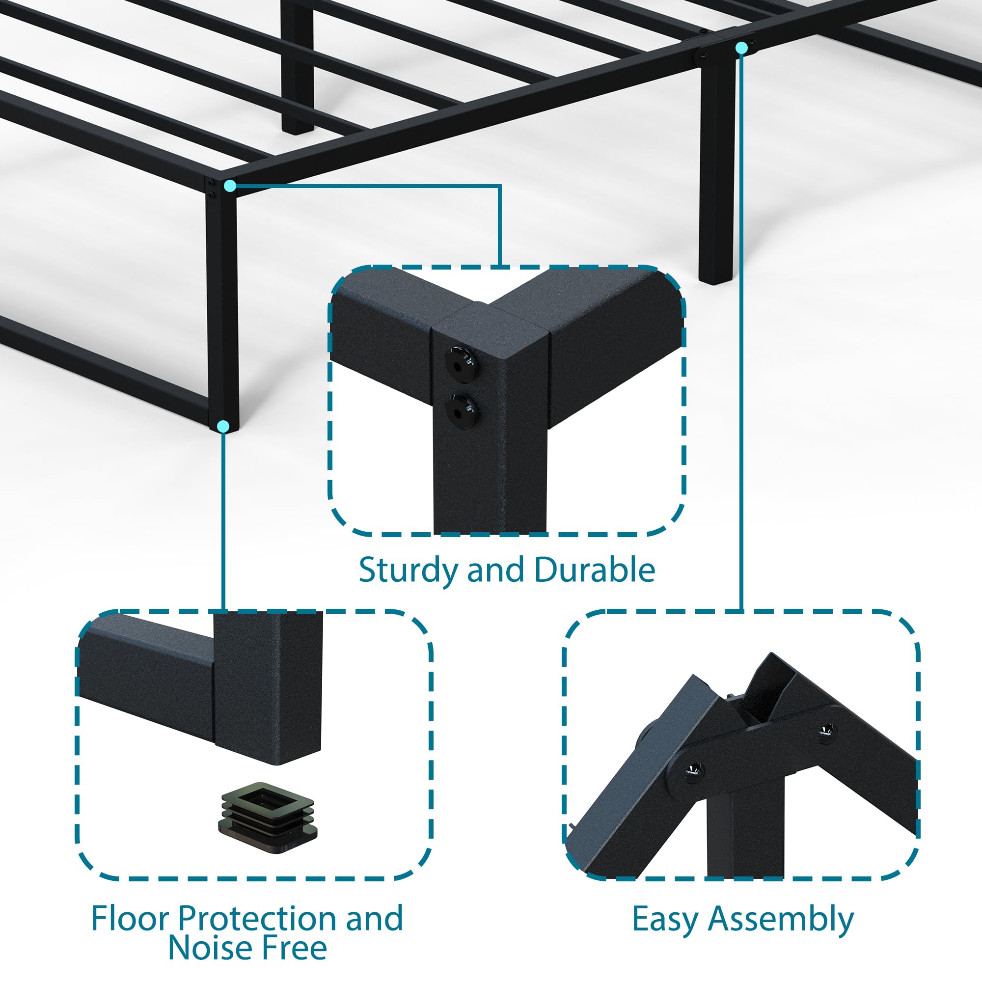EMODA 14 Inch Narrow Twin Bed Frame 30x75, Heavy Duty Metal Platform No Box Spring Needed, Easy Assembly Noise Free, Black