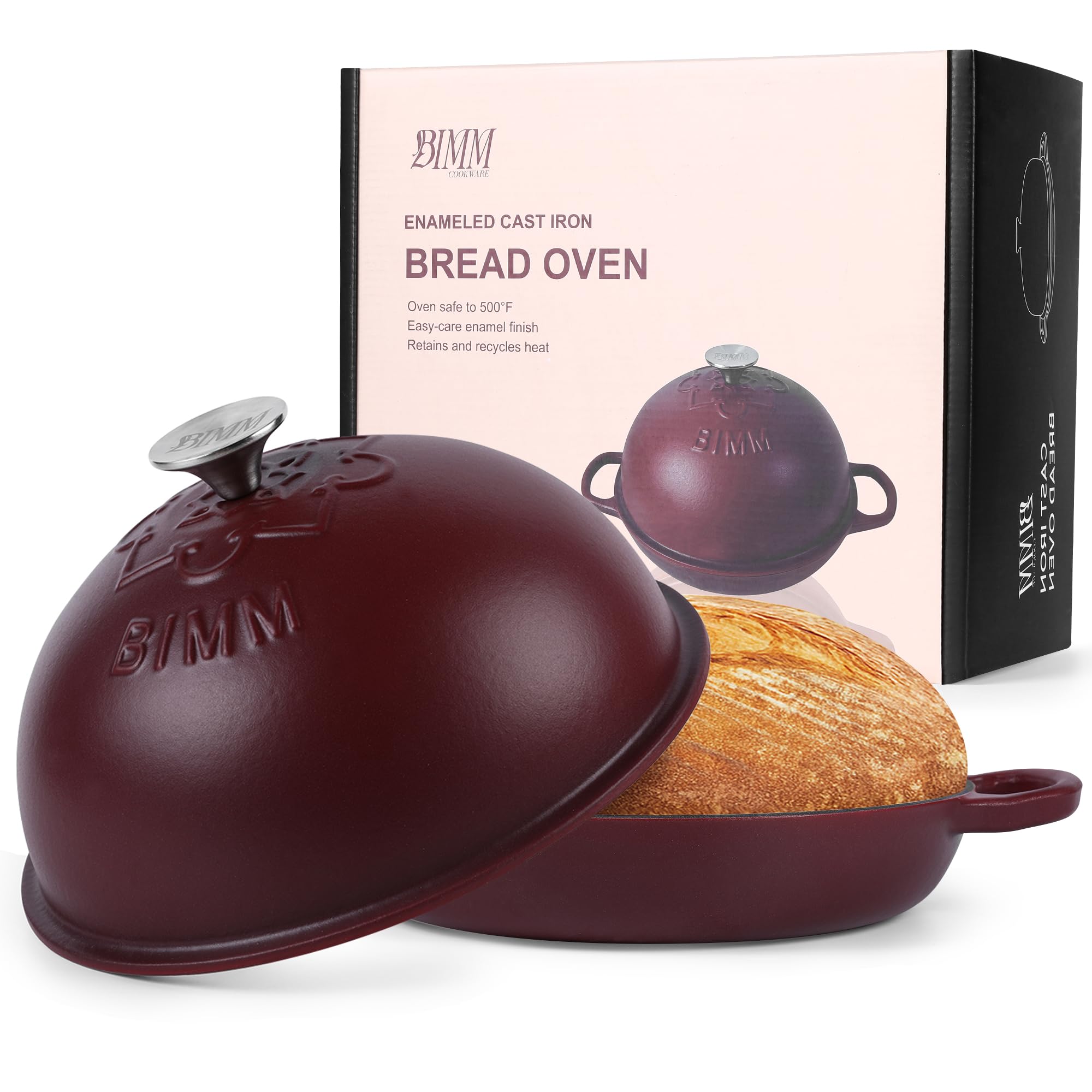 BIMM Cookware Cast Iron Dutch oven Pot with Lid for Sourdough Bread Baking – Versatile Bread Oven with Non-Stick Enamel Coating, Matte Finishing, Exquisite Embossed Pattern & Ergonomic Handles
