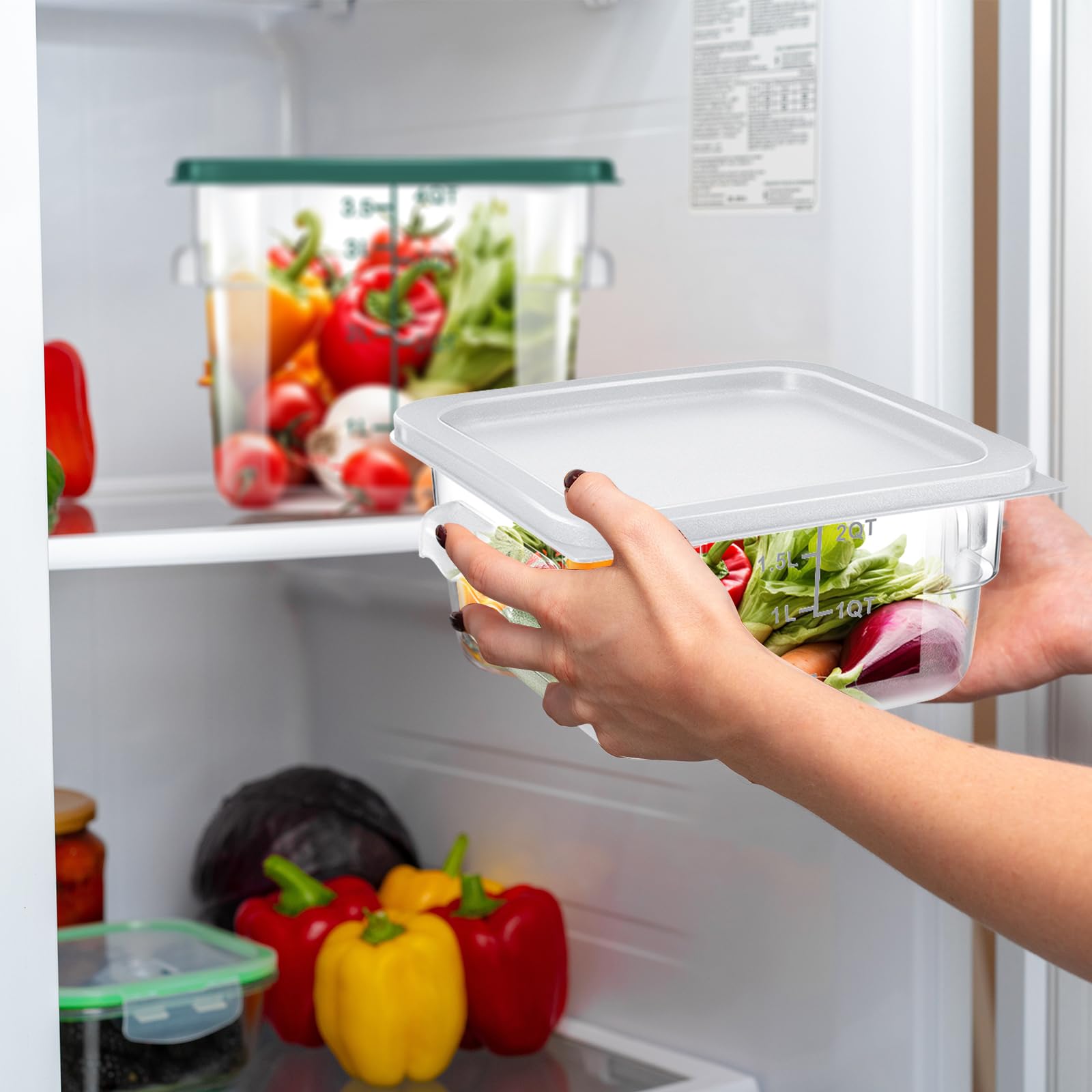 Tioncy 6 Pcs Food Storage Container with Lids Set 2 Qt 4 Qt 6 Qt Square Clear Commercial Containers with Scales Handles for Home Restaurant Kitchen Food Storage Proof Dough Marinating Meat